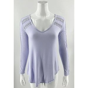 Deletta Anthropologie Tunic Top Size XS Lilac Purple Crochet Lace Sleeve Womens